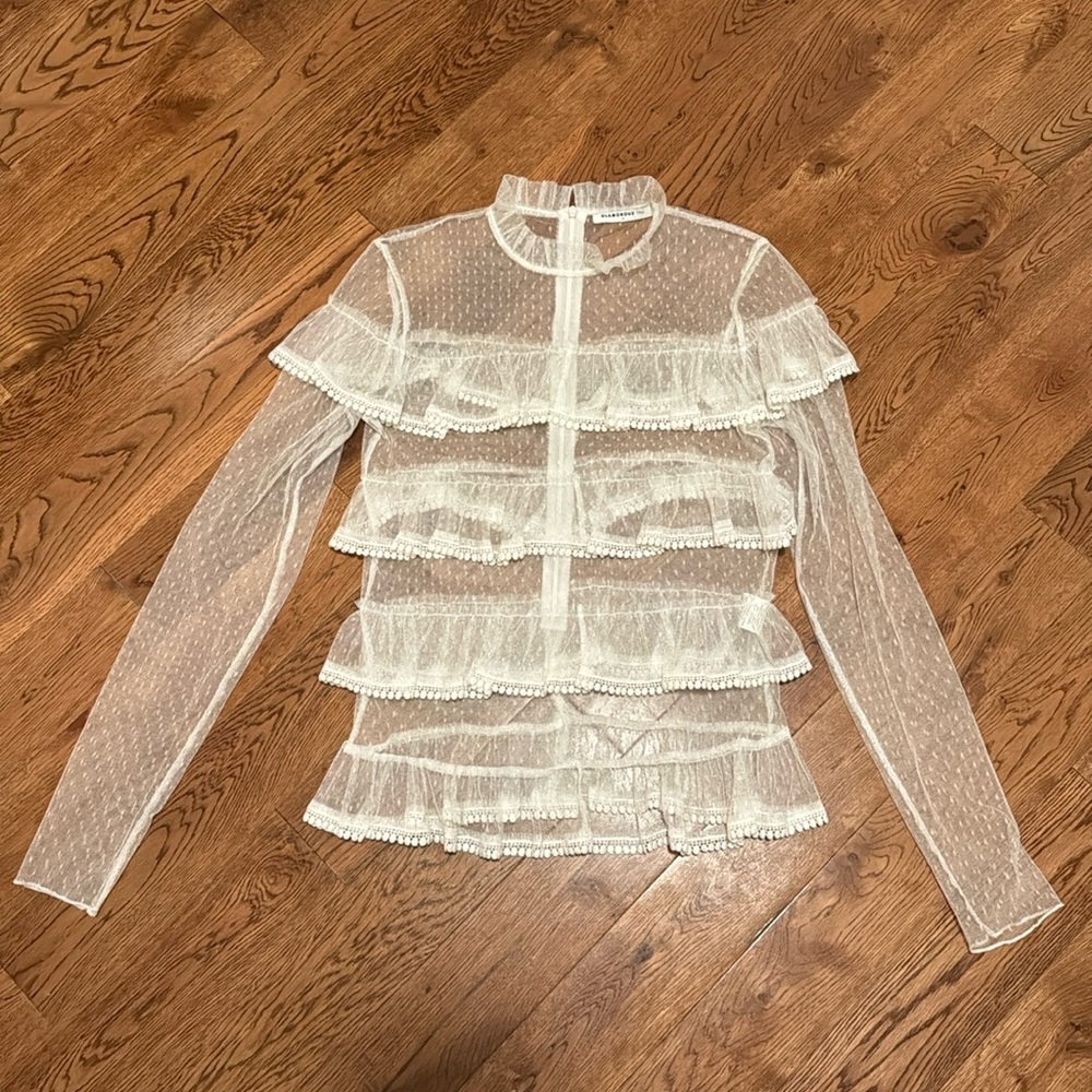 Sheer white top with rufffles size small